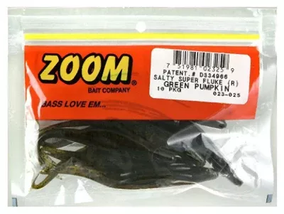 Zoom 023-025 Super Fluke Green Pumpkin Worm, 5.25″, 10-Pack